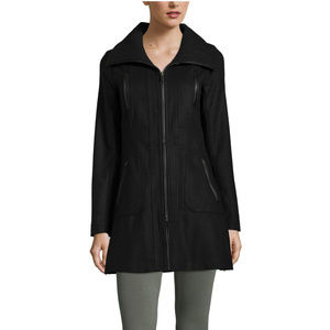 YOKI Black Oversized Collar Coat Cinched Waist NWT